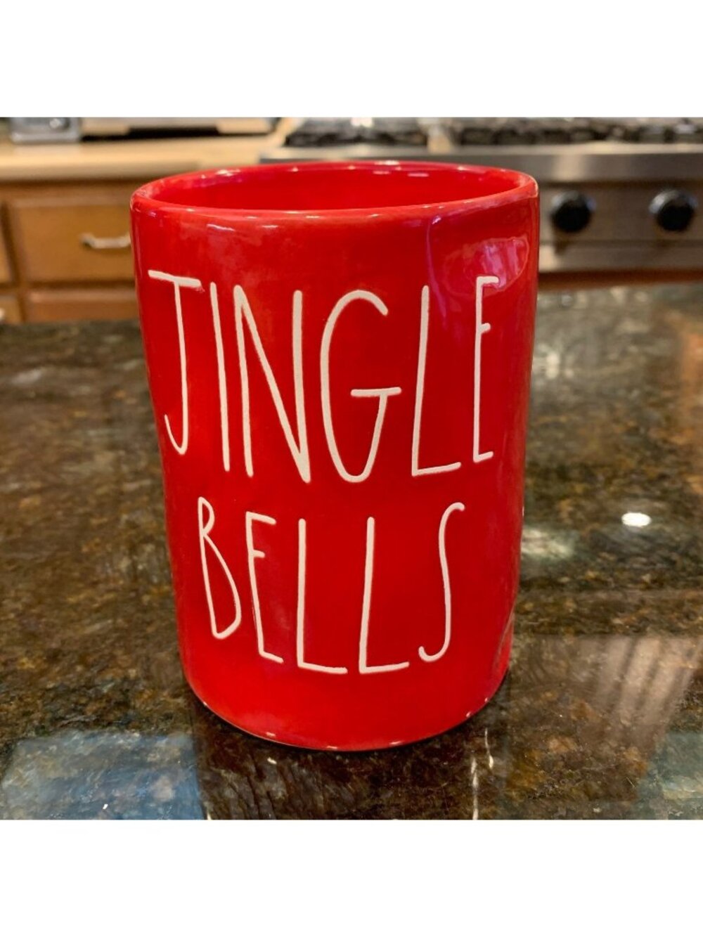 Rae Dunn JINGLE BELLS Candle Ceramic Red Evergreen Mistletoe Christmas Holiday